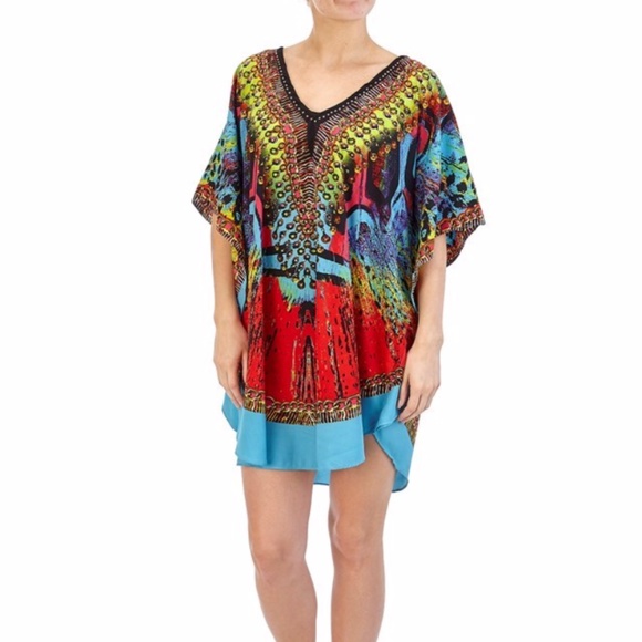 NEW Colorful Rhinestone Beach Caftan - Picture 3 of 4